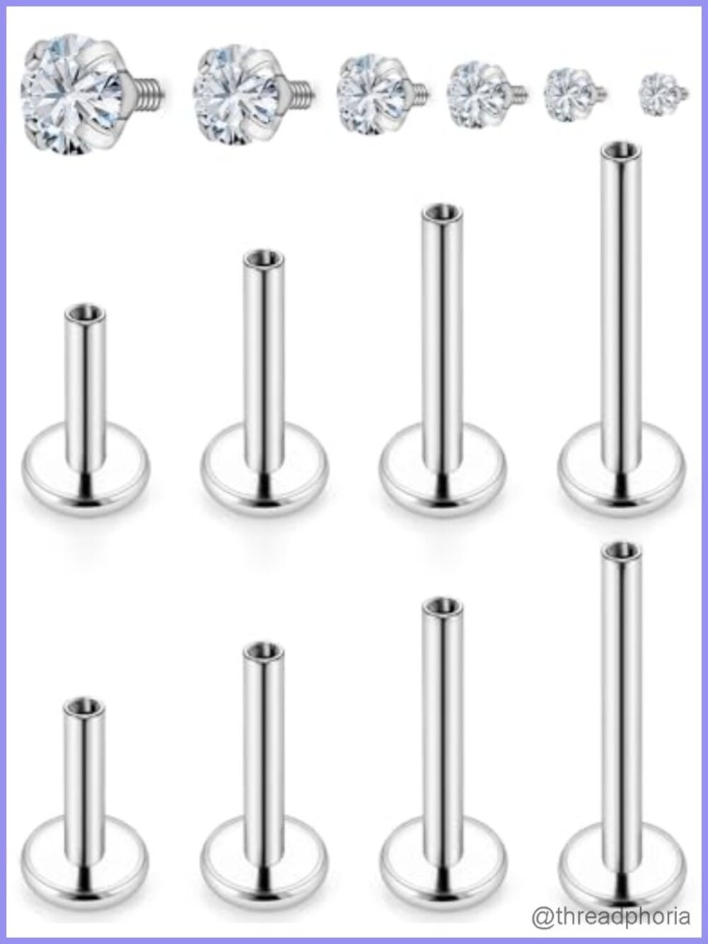 Stainless Steel Labret Studs 16G Internally Threaded Piercing Jewelry 8pc